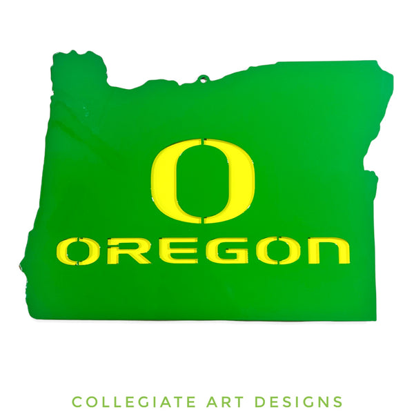 O-Oregon In Oregon - Green on Yellow - Wall Art