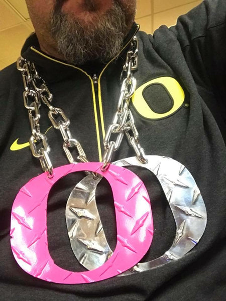 O Chain-University of Oregon Ducks-Aluminum Diamond Plate-Pink- O Necklace