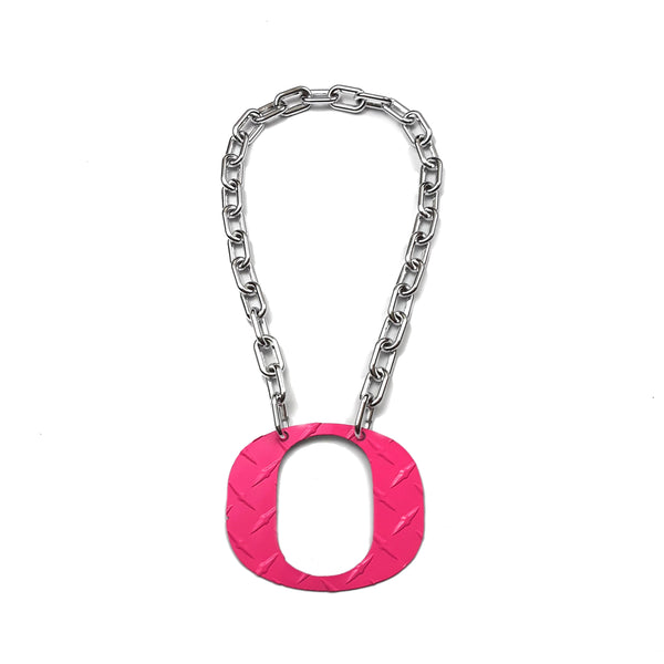 O Chain-University of Oregon Ducks-Aluminum Diamond Plate-Pink- O Necklace